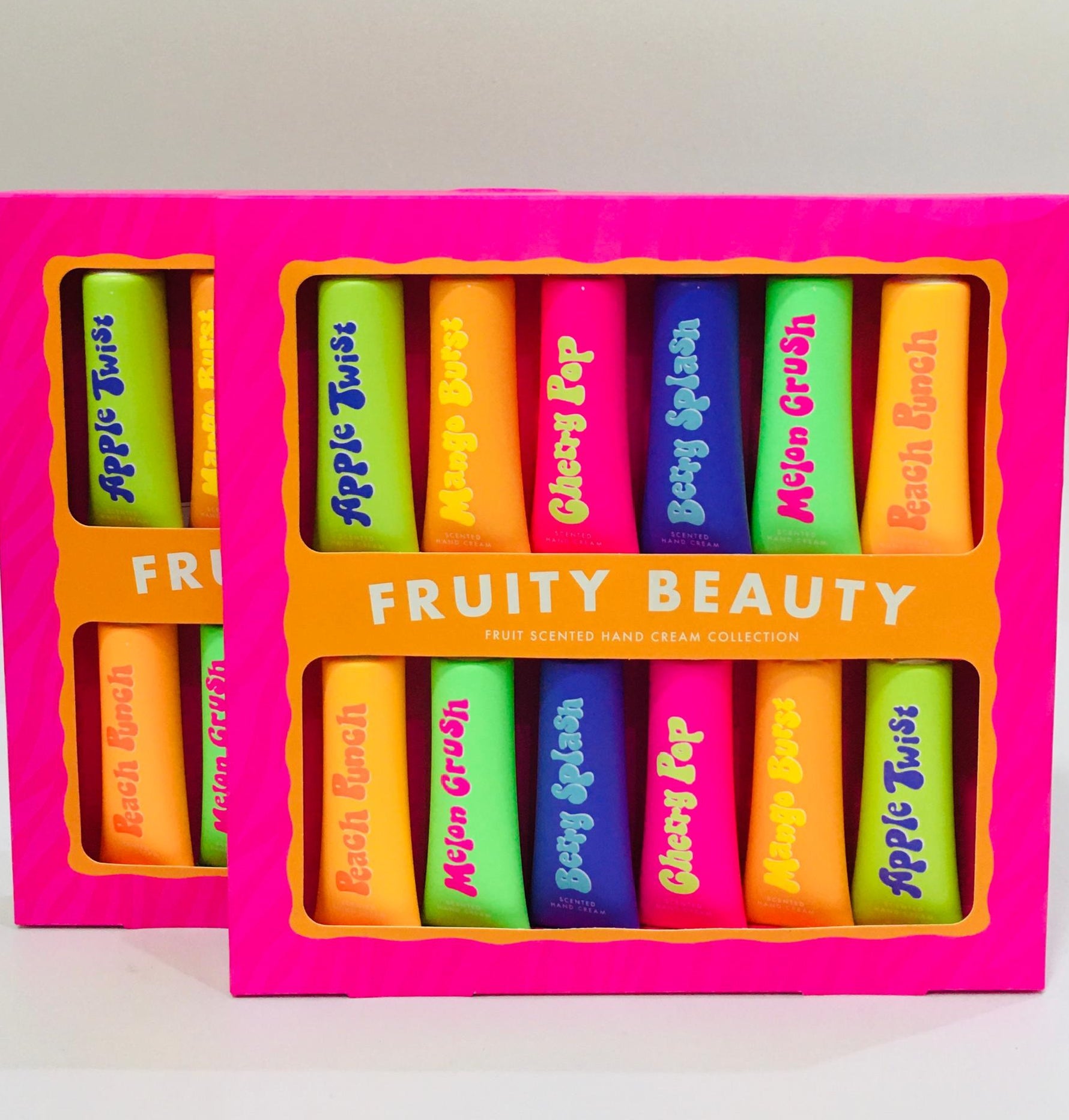 Fruity Beauty Hand Cream Collection 12 Pack featuring six different fruit scents