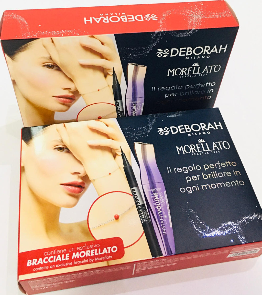 Deborah Milano and Morellato collaboration gift set containing a volumizing mascara and a bracelet