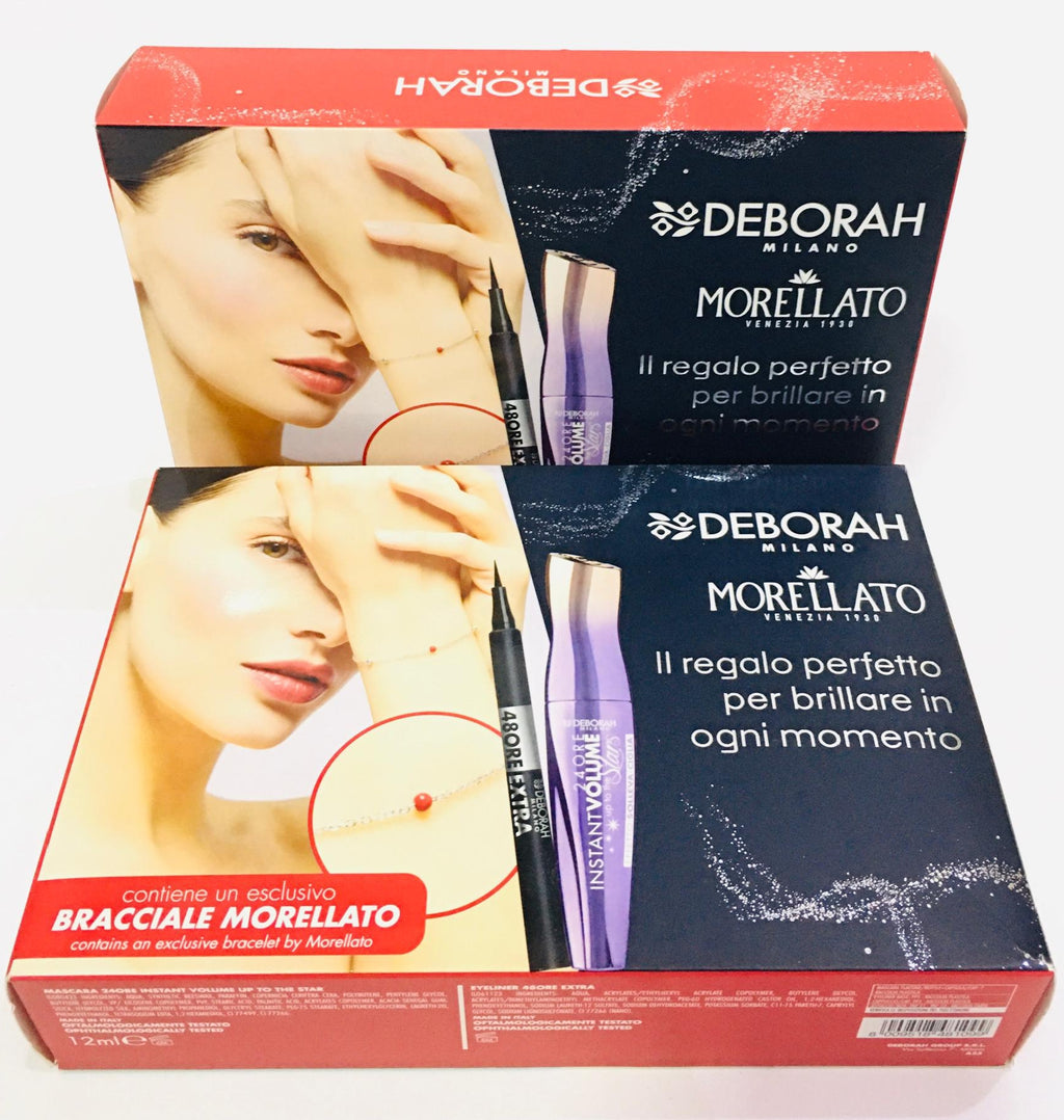 Deborah Milano and Morellato collaboration gift set containing a volumizing mascara and a bracelet