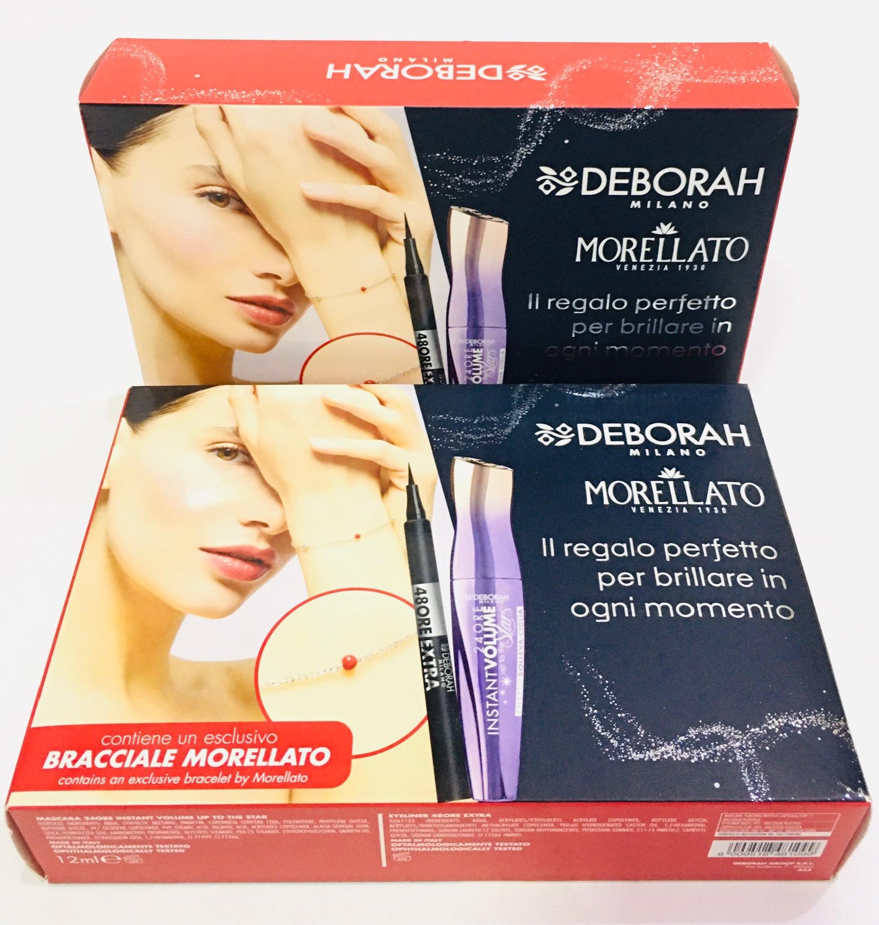 Deborah Milano and Morellato collaboration gift set containing a volumizing mascara and a bracelet