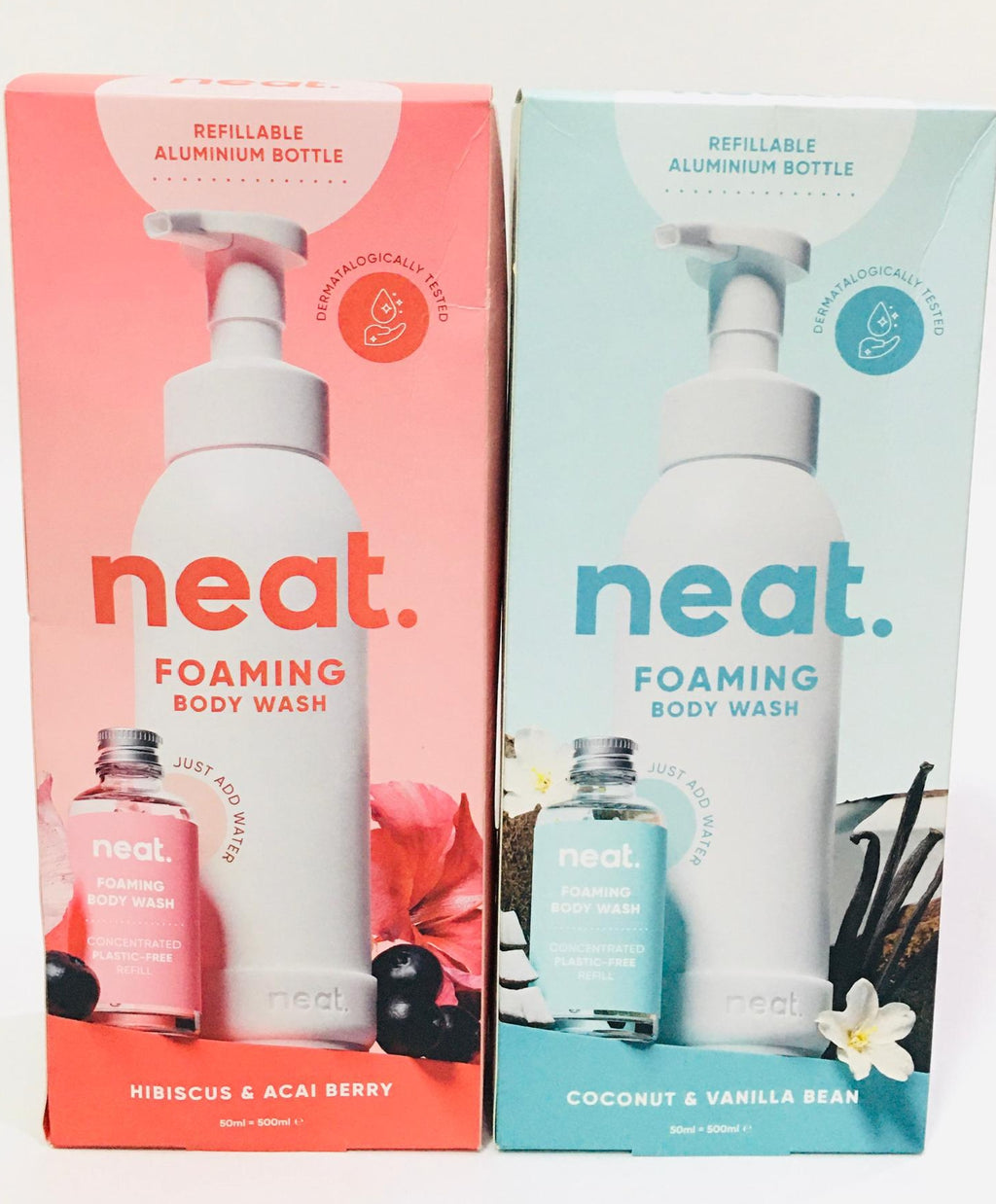 Neat brand refillable foaming body wash starter kits