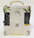 Grass Roots brand headband and body towel set features a distinctive waffle texture and is designed to fit most body types
