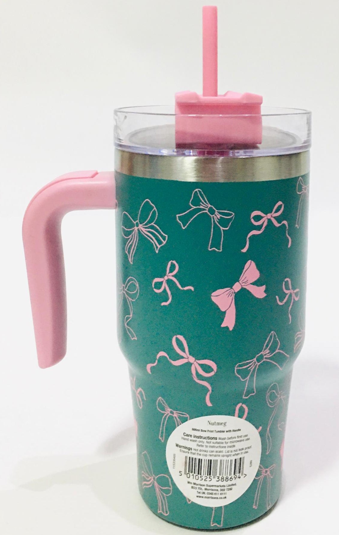 Nutmeg 600ml Bow Print Tumbler With Handle