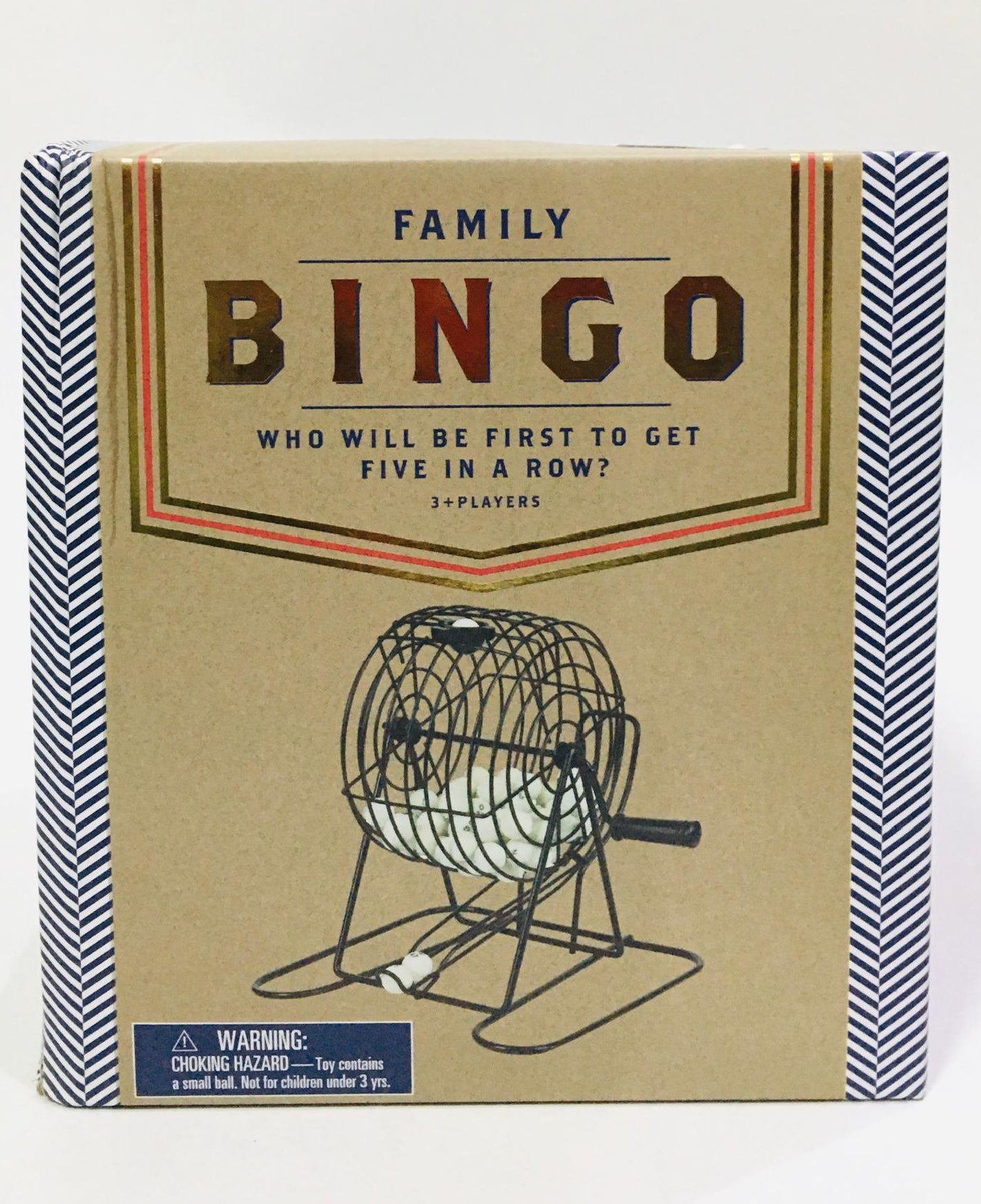 Rex London Family Bingo Game set, featuring a metal rotary cage, numbered balls, and bingo cards for 3 or more players.