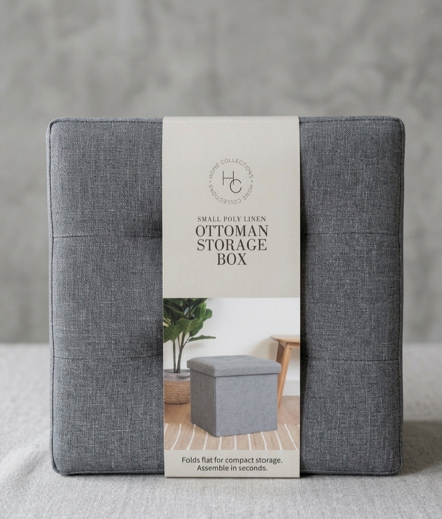 Home collection small poly linen ottoman storage box