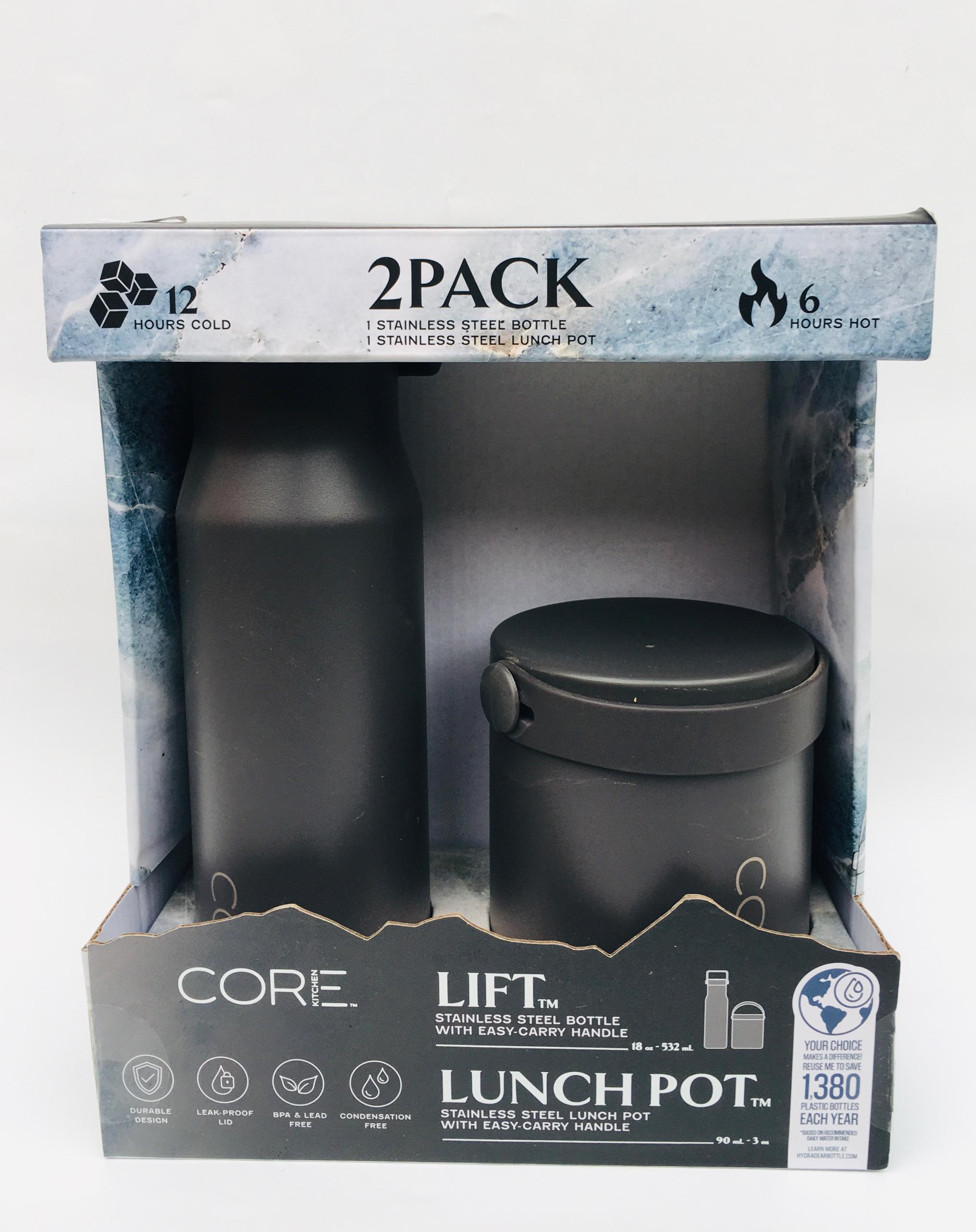 Core Lift 2 Pack, 1 stainless steel bottle and 1 stainless steel lunch pot