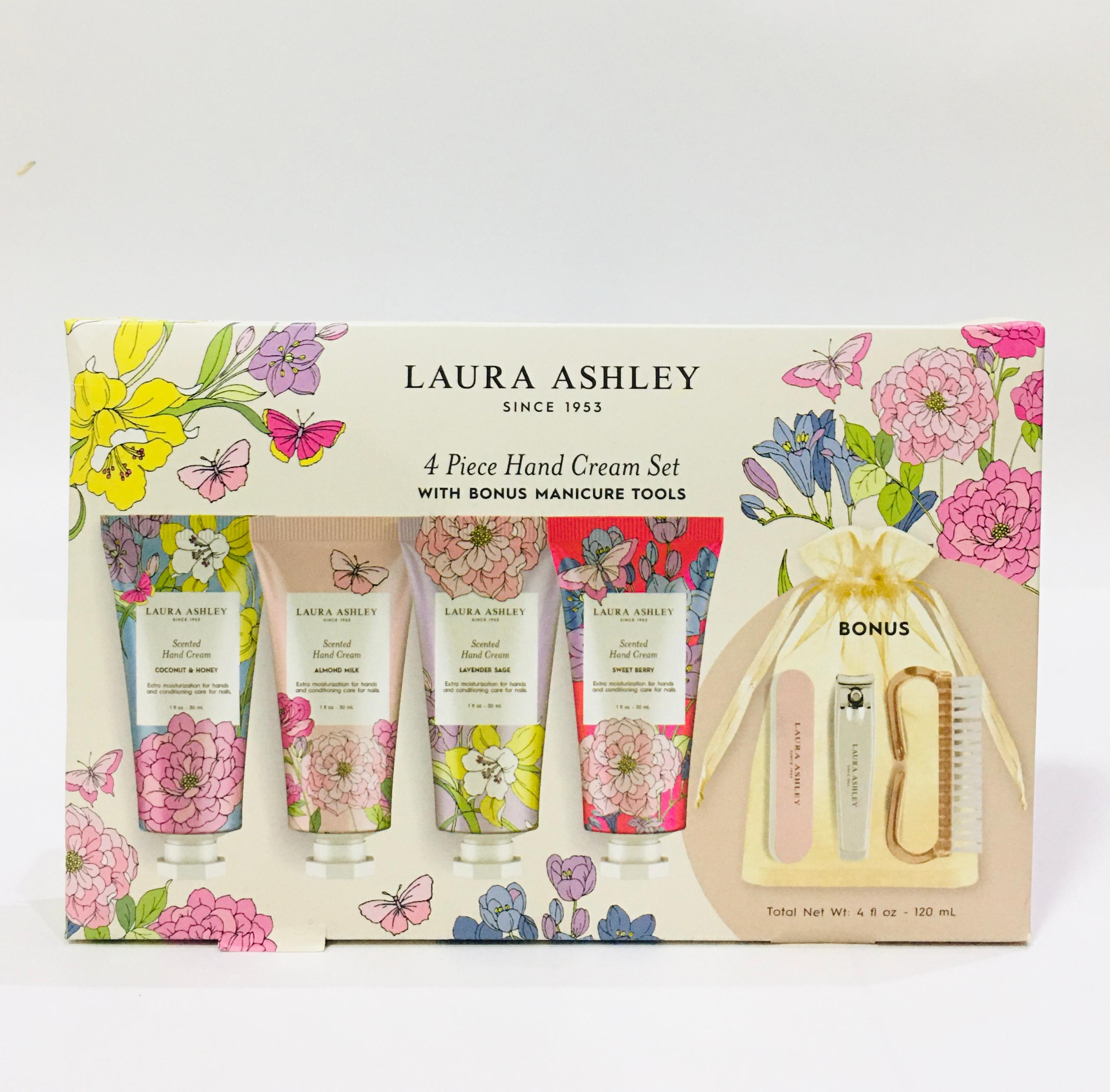 Laura Ashley 4-Piece Hand Cream Set with included manicure tools.