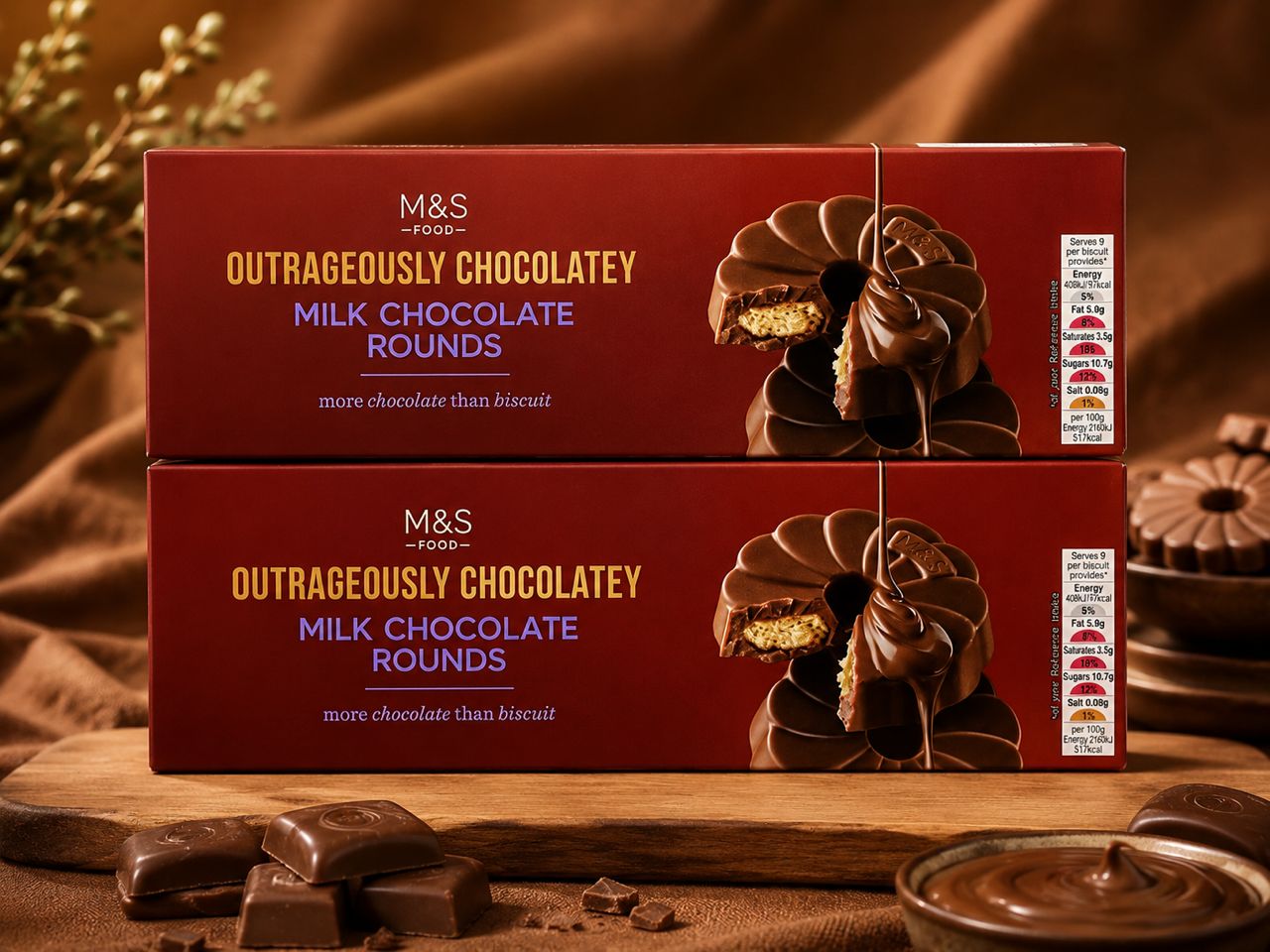 M&S FOOD OUTRAGEOUSLY CHOCOLATEY MILK CHOCOLATE ROUNDS