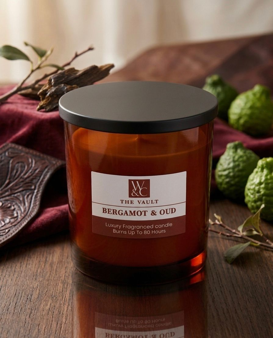 W&C the vault bergamot & oud luxury fragranced candle