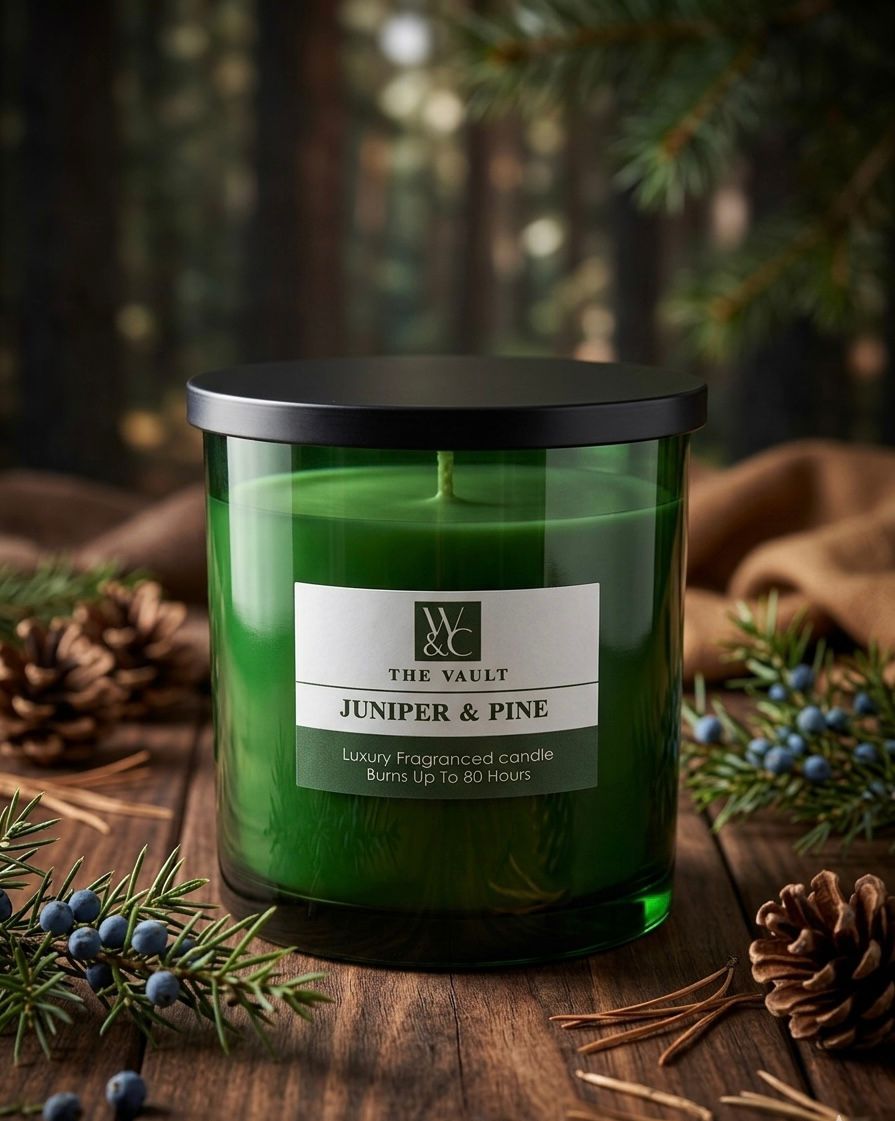 W&C the vault juniper & pine luxury fragranced candle