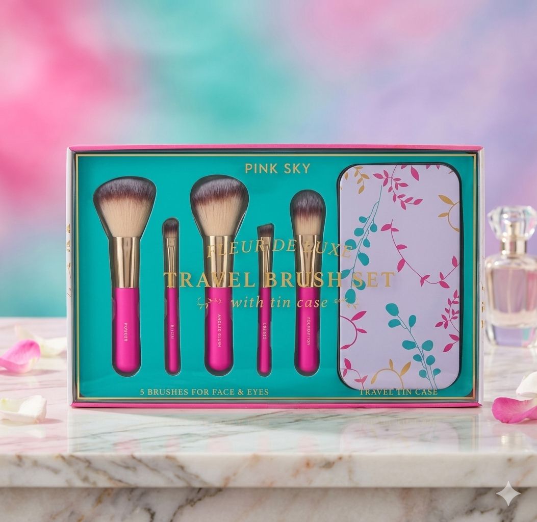 Pink sky travel brush set