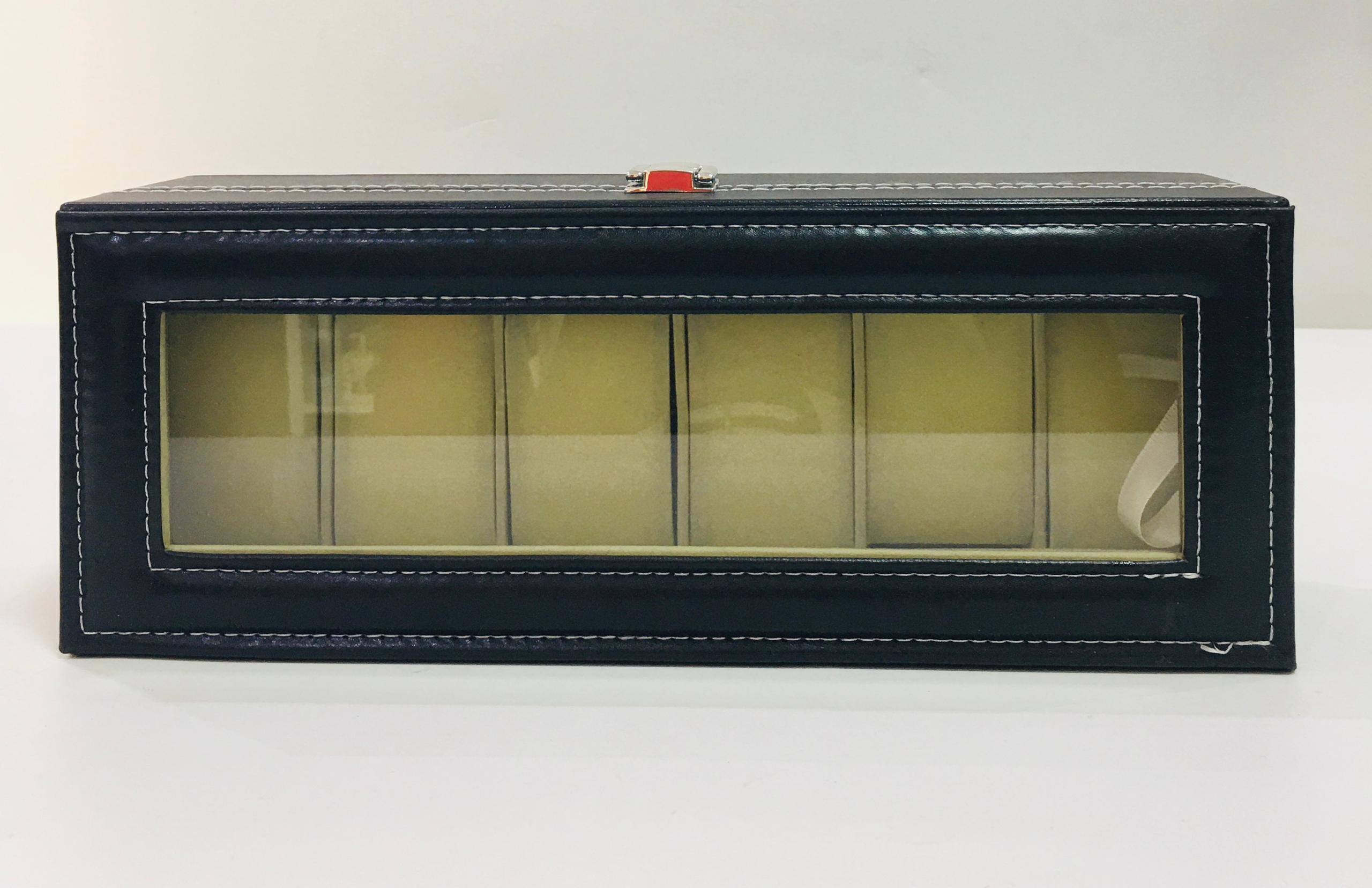 Mablevi black glass 6 watch holder casing
