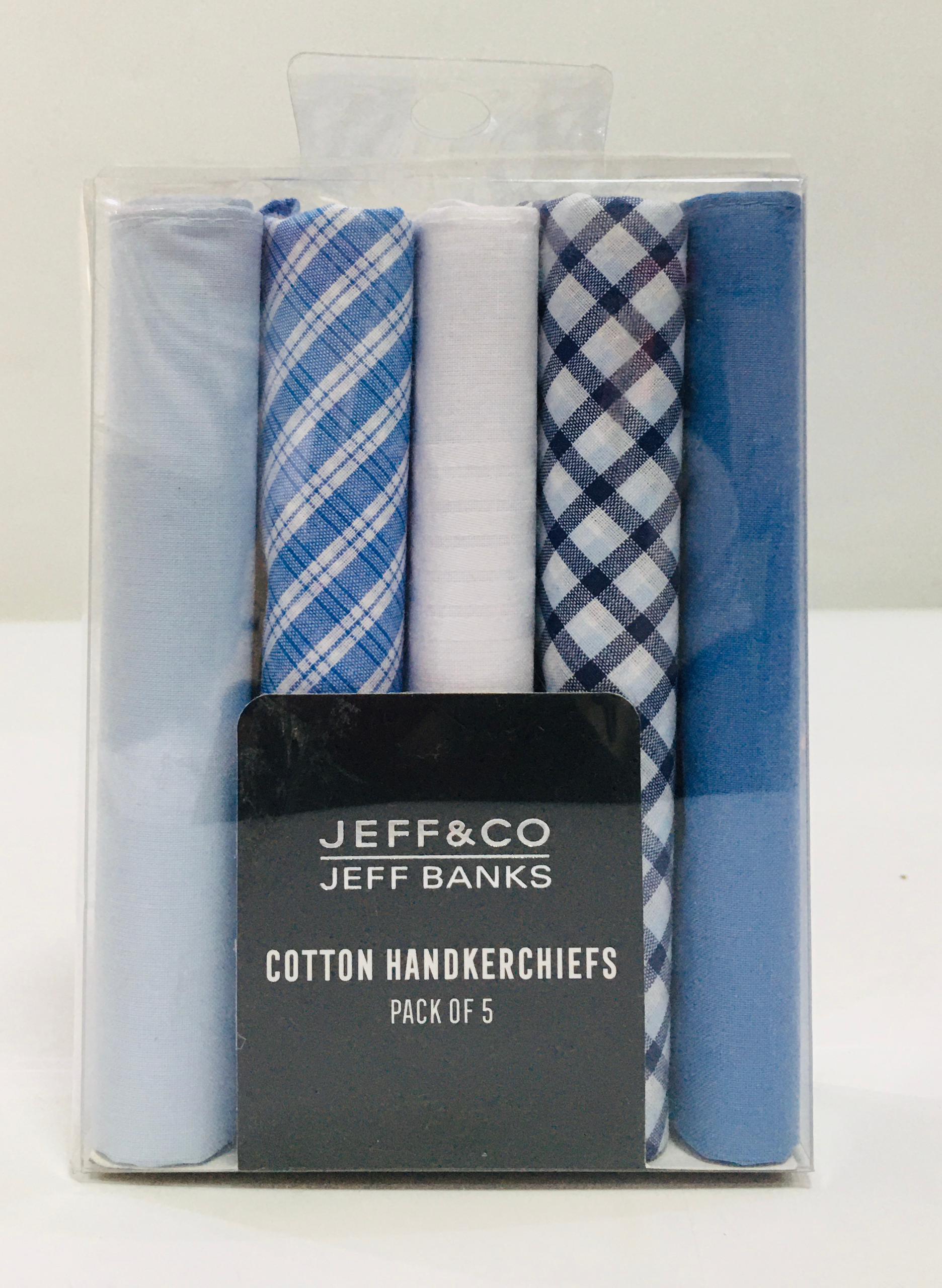 JEFF & CO COTTON HANDKERCHIEFS PACK OF 5